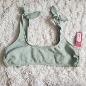 Textured Shoulder Tie Bralette Bikini Top Xhilaration Light Sage size XL(12-14)